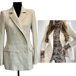 Zara cream textured double breasted blazer Sz S NWOT